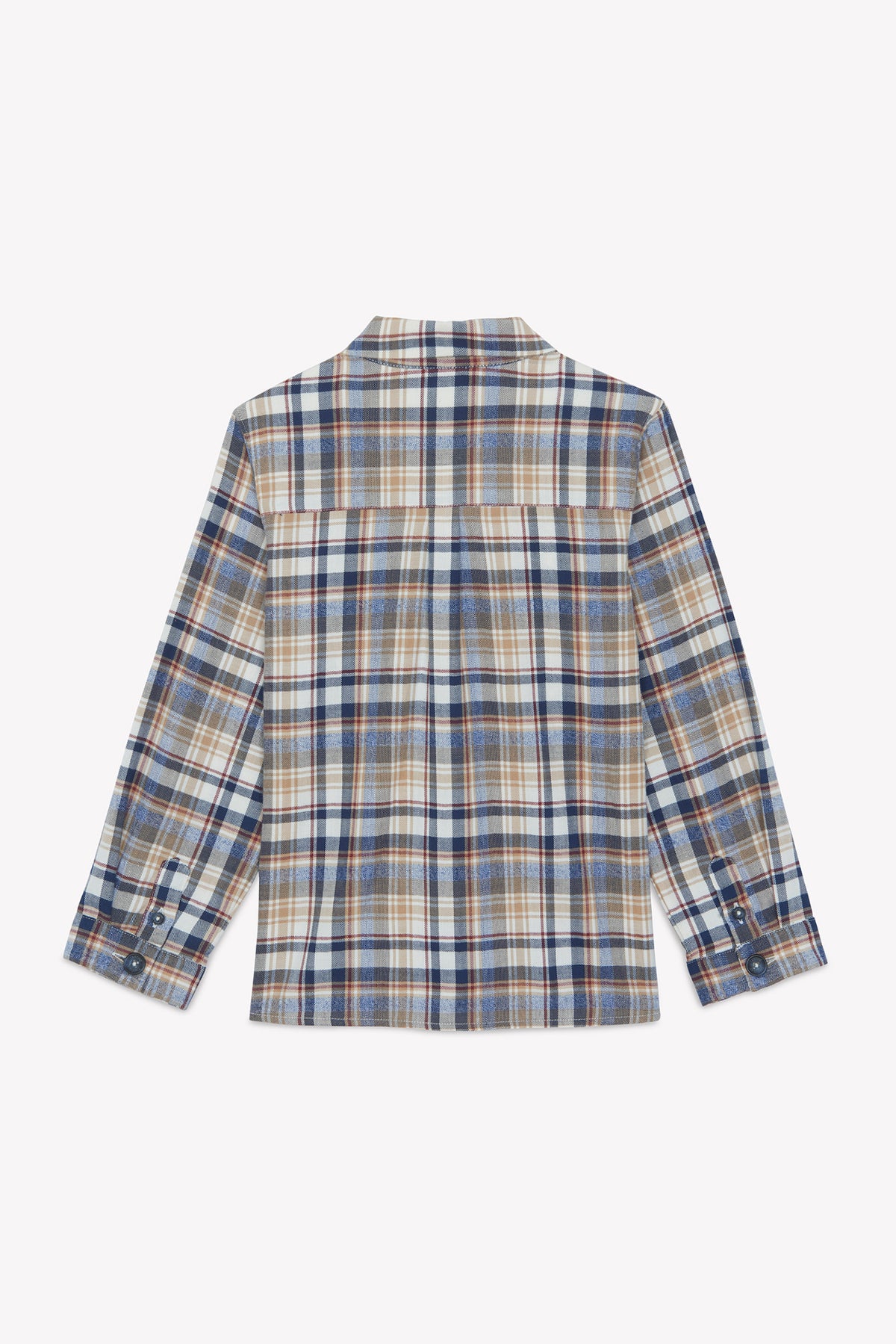 Boy LS Collared Shirt Tan Blue Check Multi F26