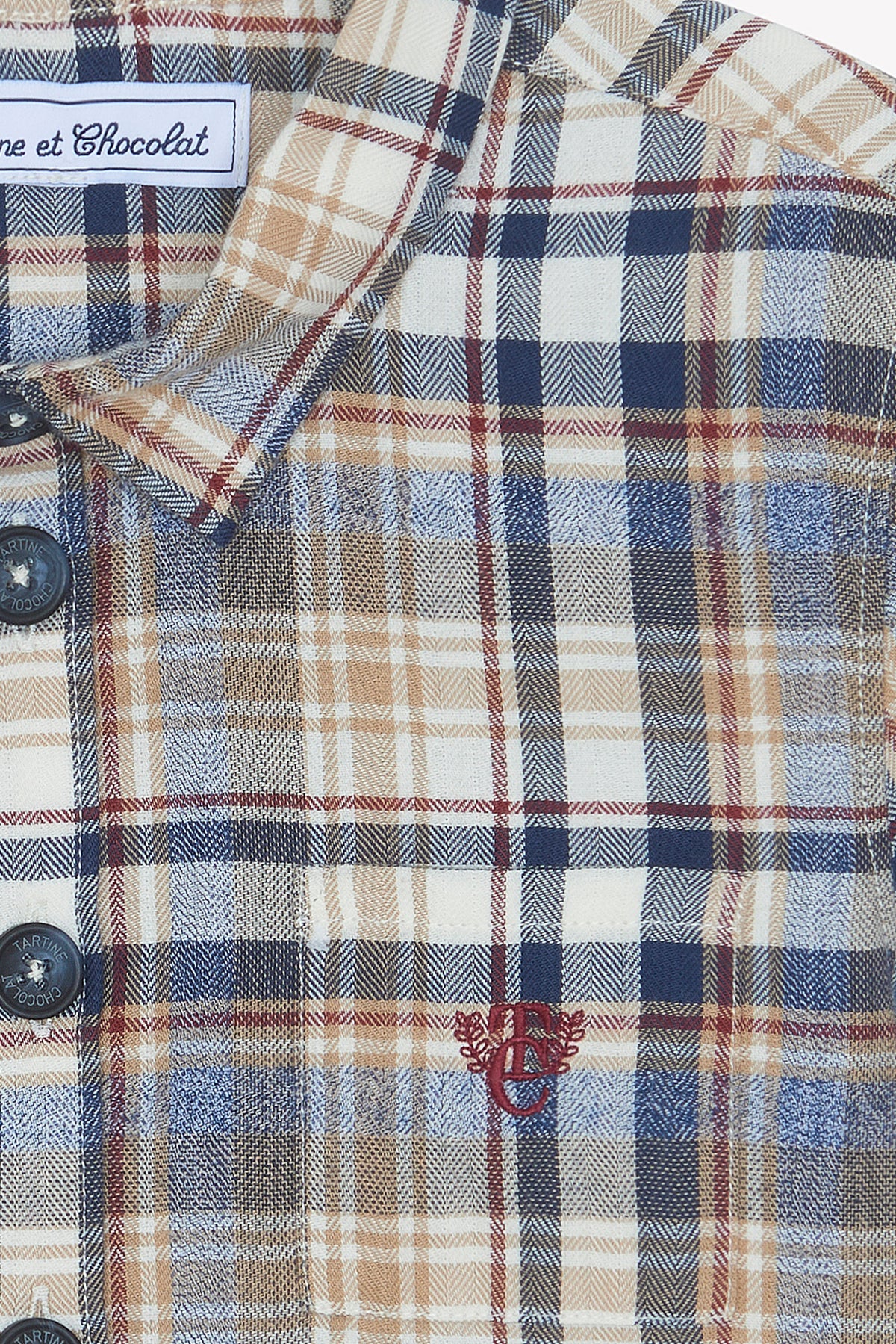Boy LS Collared Shirt Tan Blue Check Multi F26