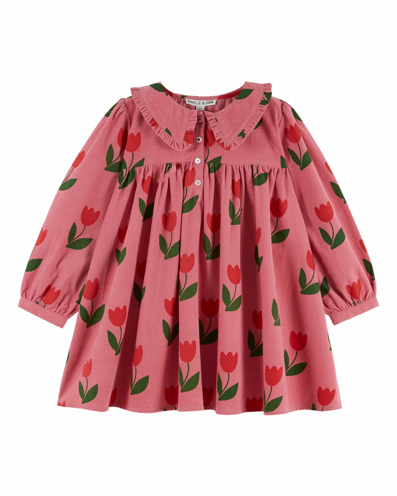 Ruffle Collared Dress LS Tulip Print F26
