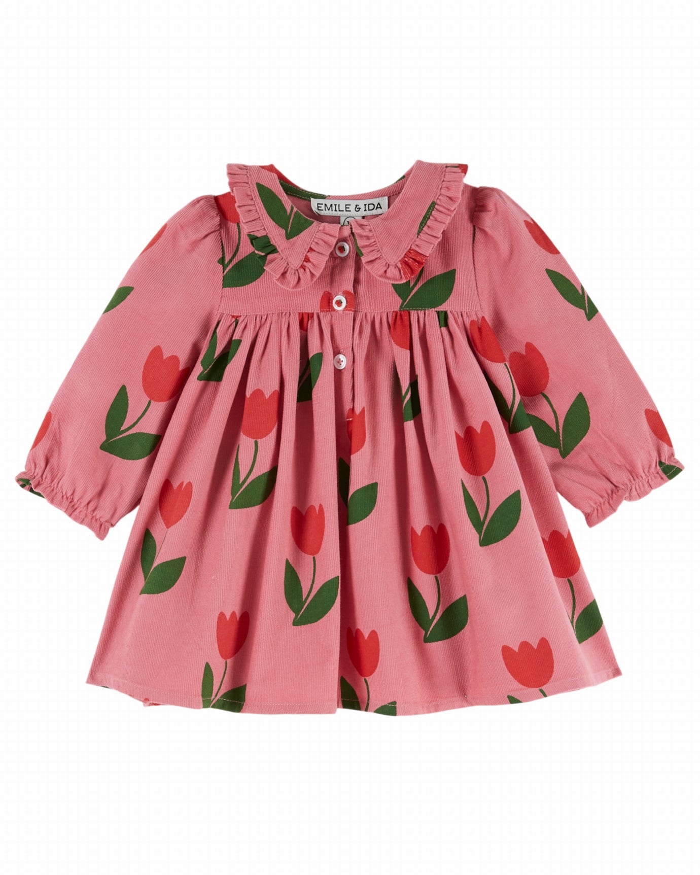 Ruffle Collared Dress LS Tulip Print F26