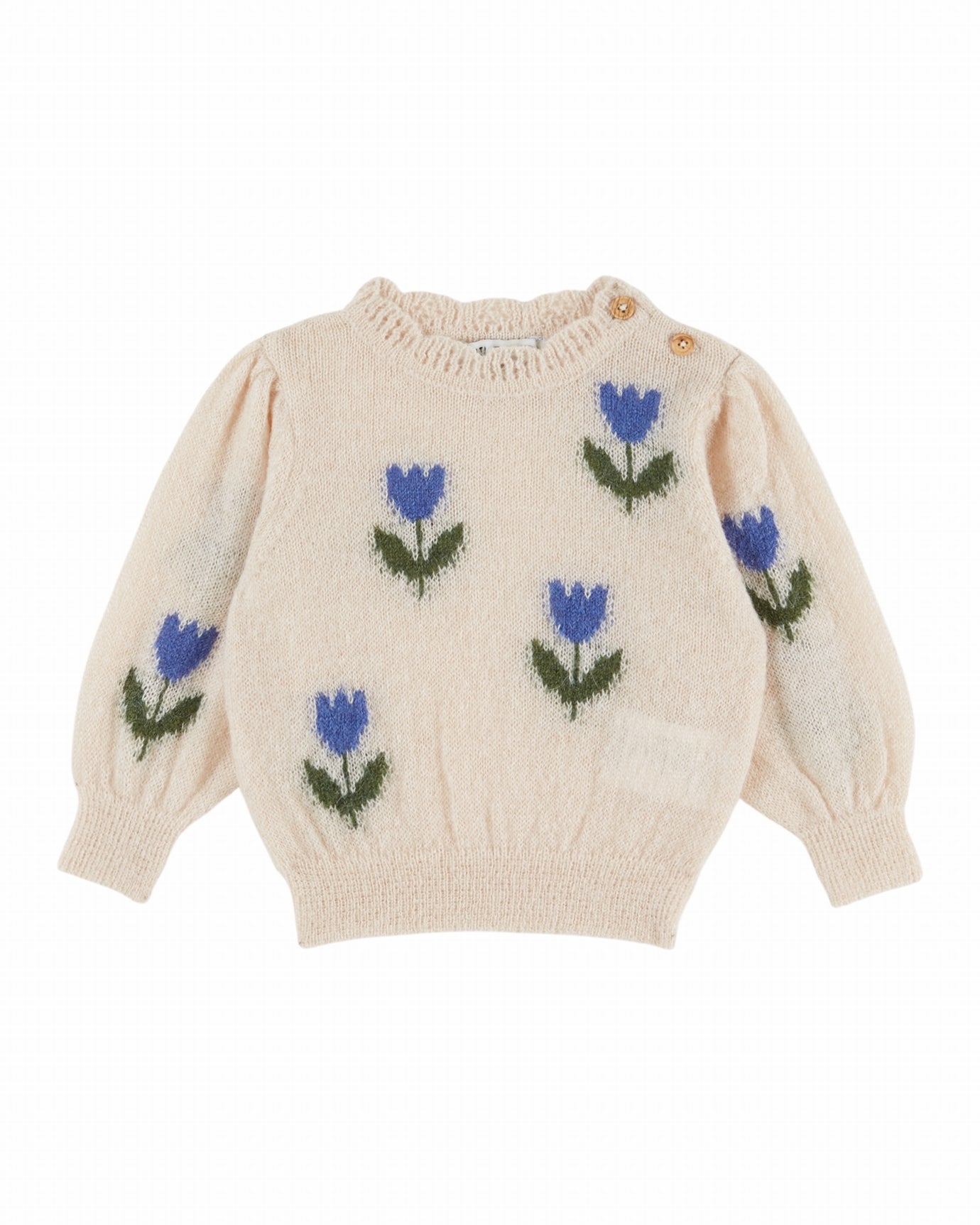 Knit Sweater with Tulips Blue F26