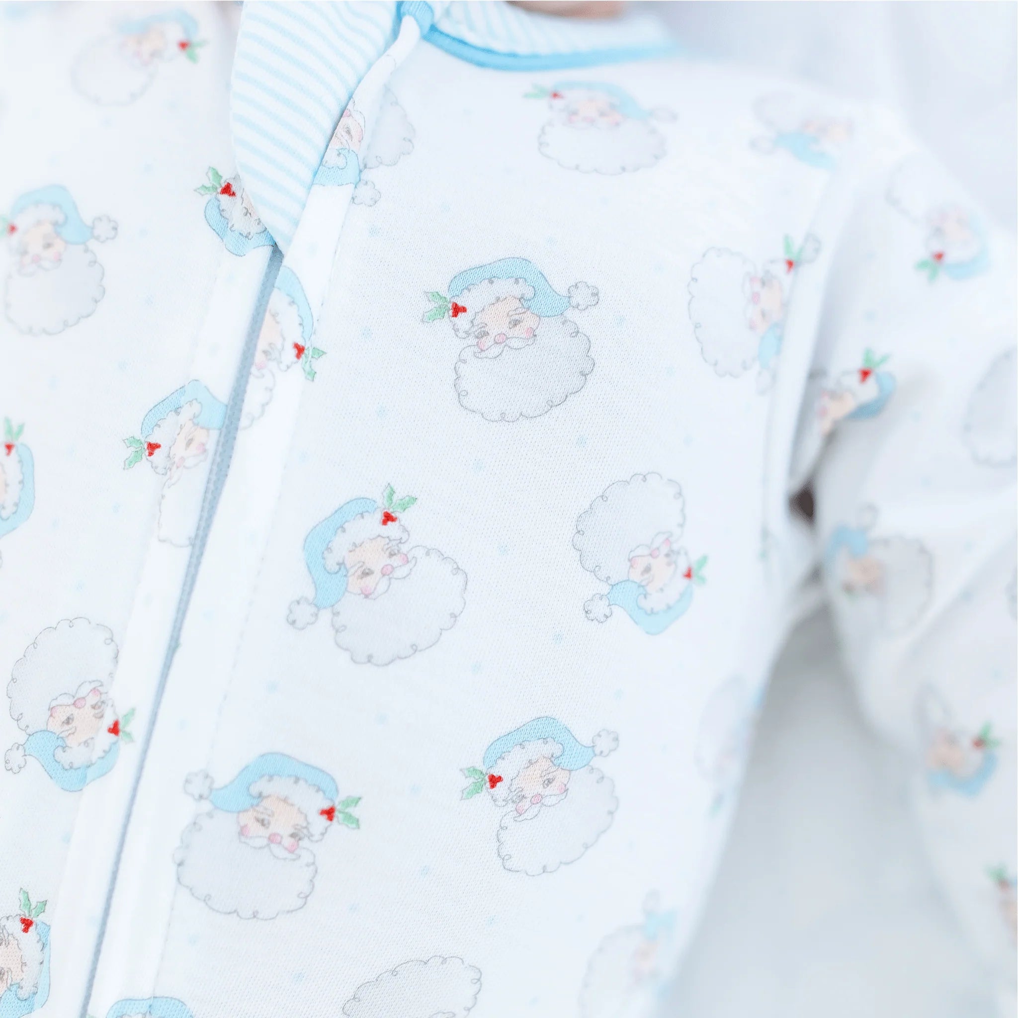 Santa Baby Light Blue Printed Zipper Footie