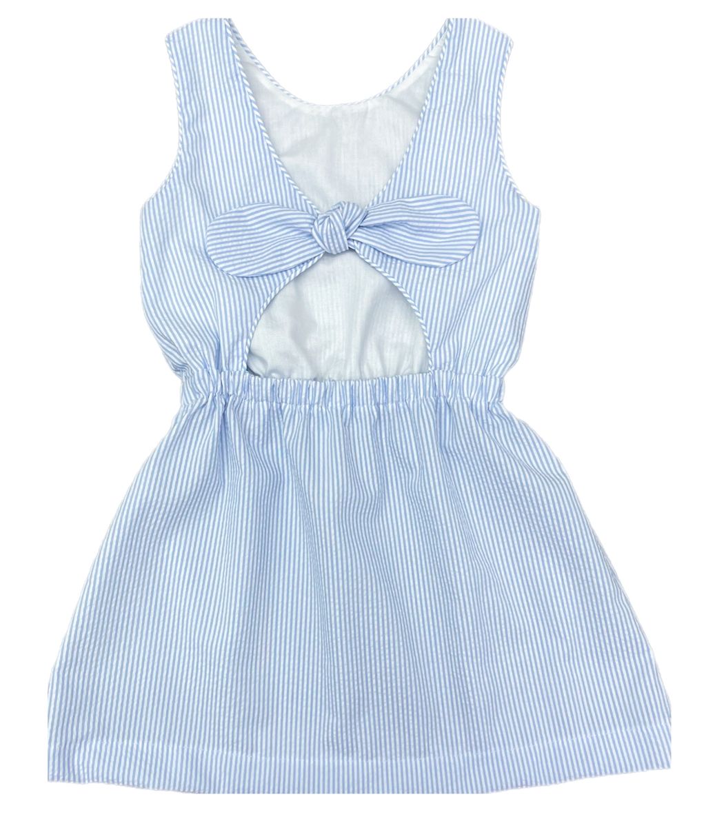 Kristin Knot Blue Dress Blue Seersucker