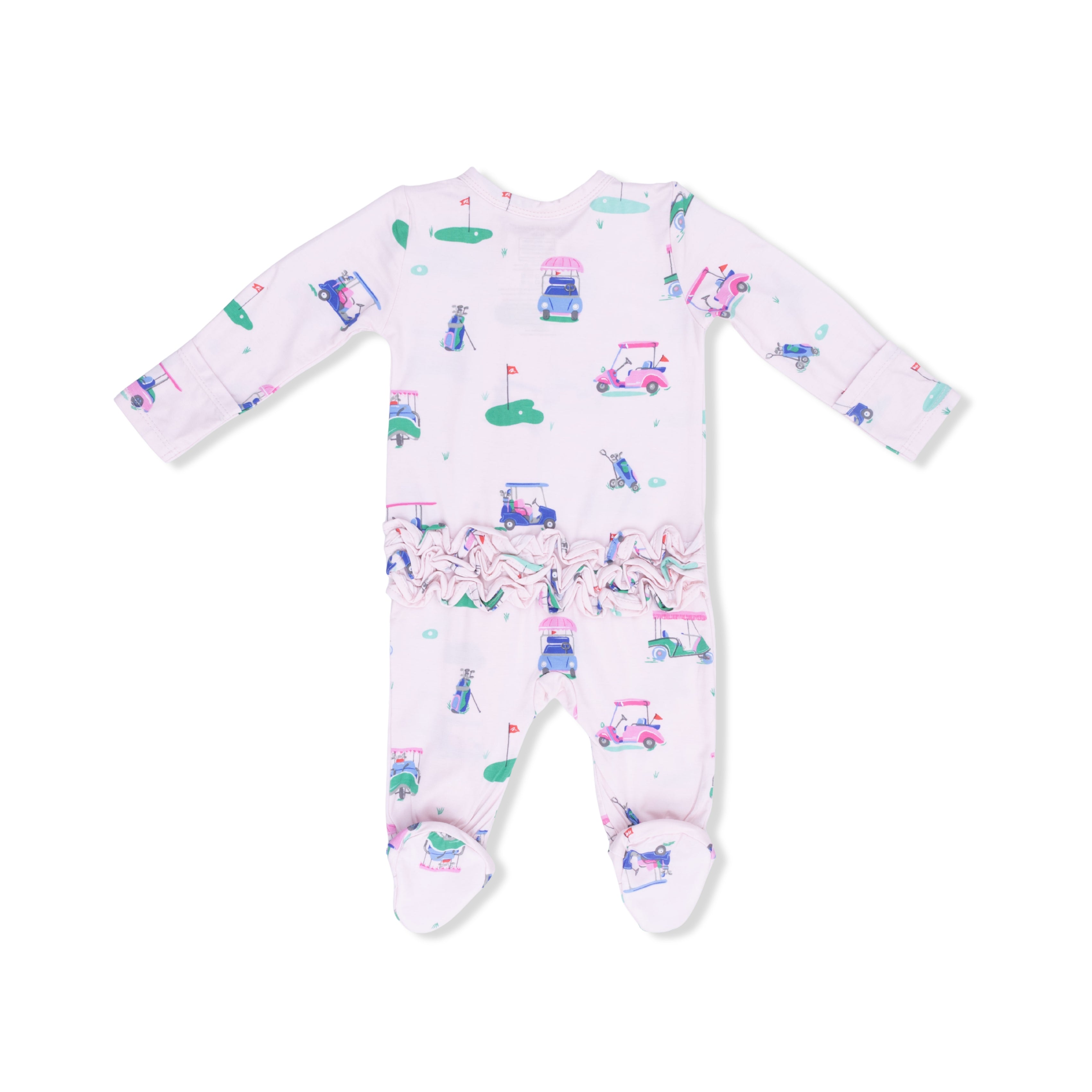 Vintage Golf Carts Pink 2 Way Ruffle Footie