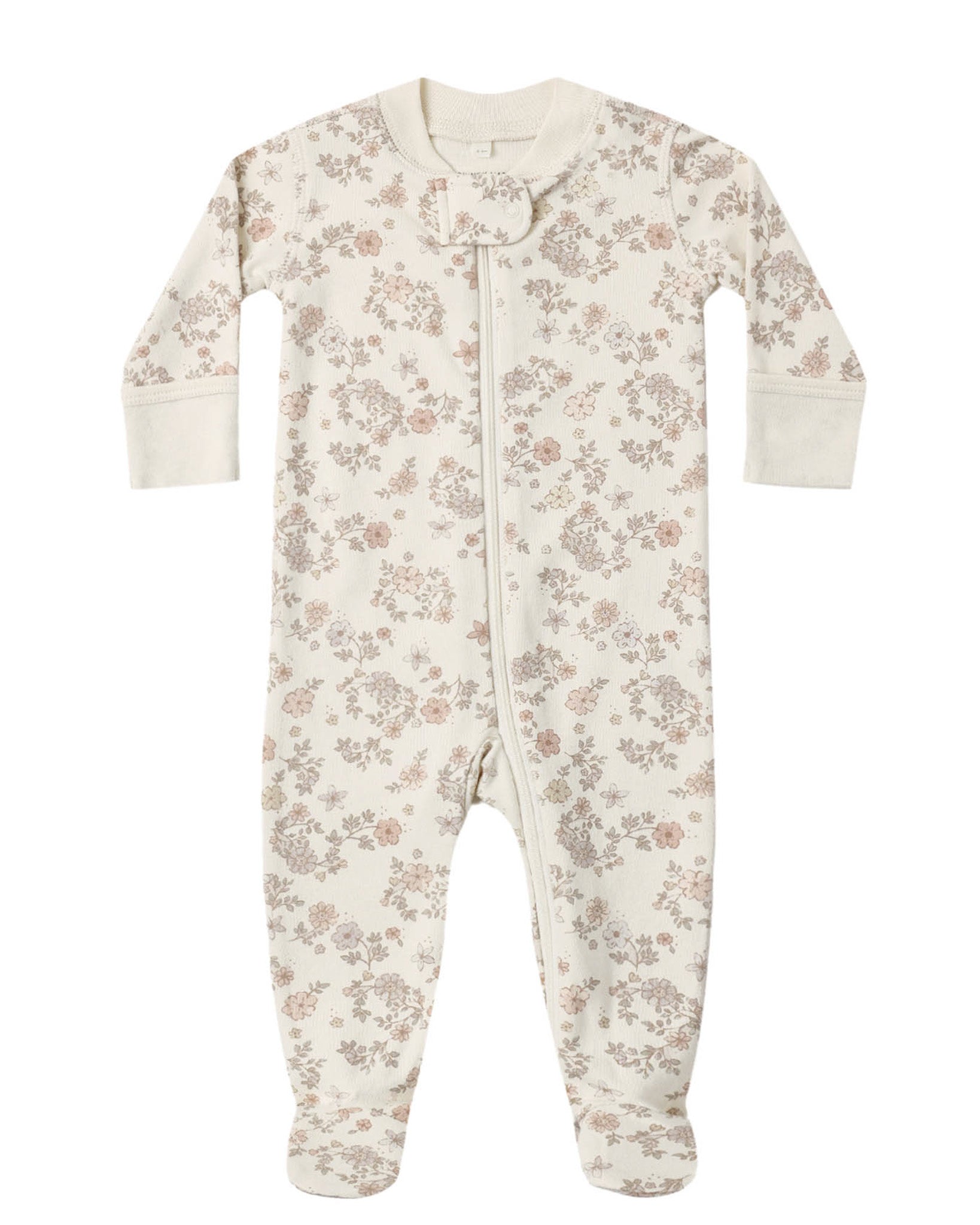 Floral patterned baby onesie on a white background