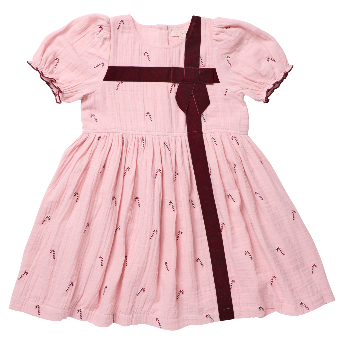 Girls Liliana Dress-Pink Velvet Bow  F26