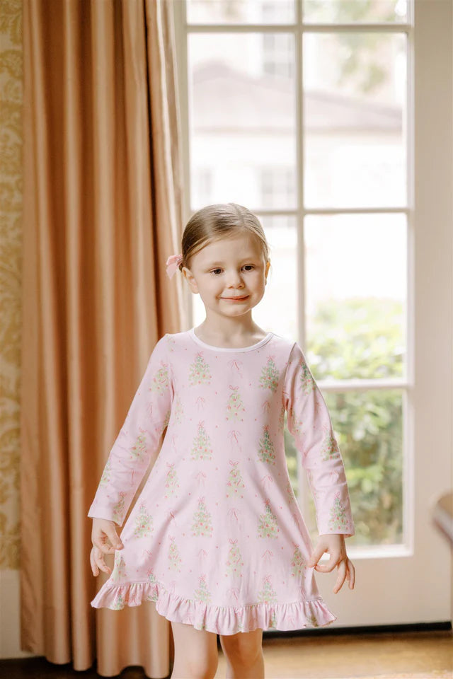 Close-up of the luxurious Pima cotton fabric of the Pink Tinsel Play Dress, ensuring comfort for kids during play.