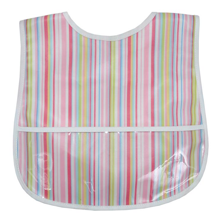 A pink 3 Marthas Laminated Bib with delicate patterns. This bib is practical for protecting clothes during meals, making it a perfect choice for young children. 3 Marthas Laminated Bib in Multiple Colors, 3-marthas, cf-color-blue-gingham.