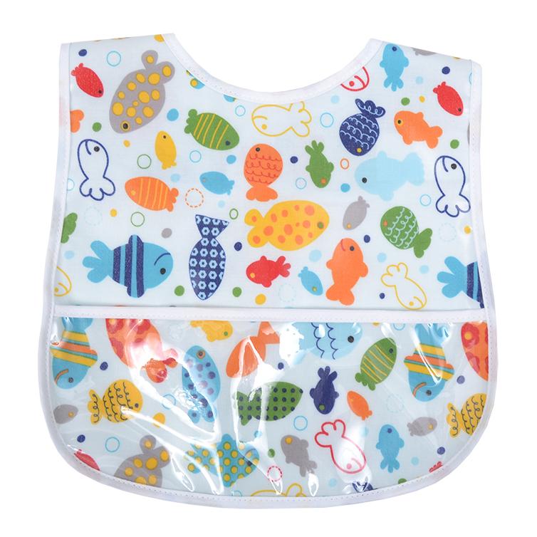 3 Marthas Laminated Bib with a playful fish pattern in assorted colors. Ideal for keeping toddlers clean during meals, this bib combines practicality with fun designs. 3 Marthas Laminated Bib in Multiple Colors, 3-marthas, cf-color-blue-gingham.