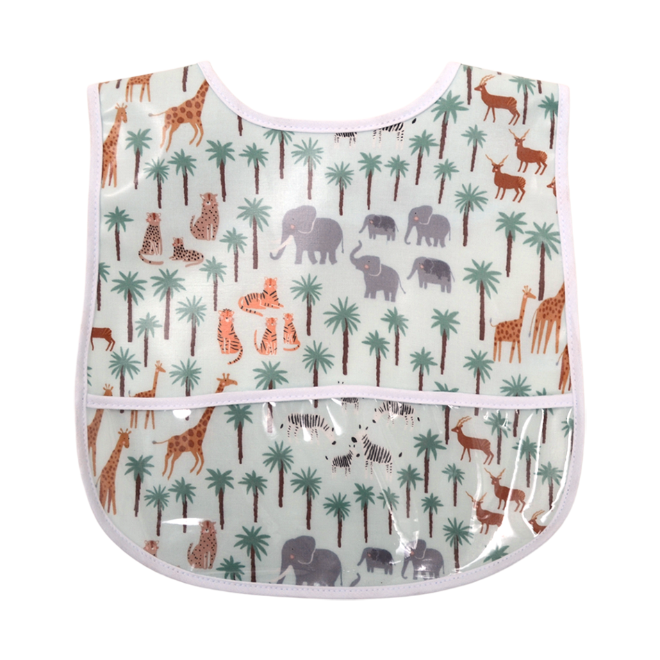 A charming construction-themed 3 Marthas Laminated Bib, showcasing various vehicles. This bib ensures toddlers stay clean while they learn and play at mealtime. 3 Marthas Laminated Bib in Multiple Colors, 3-marthas, cf-color-blue-gingham.