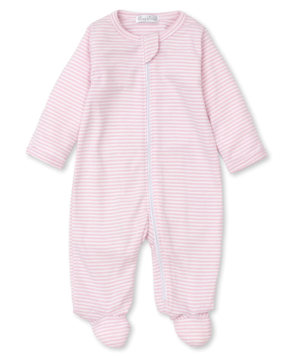 Classic Rib Pink Stripe Zip Footie