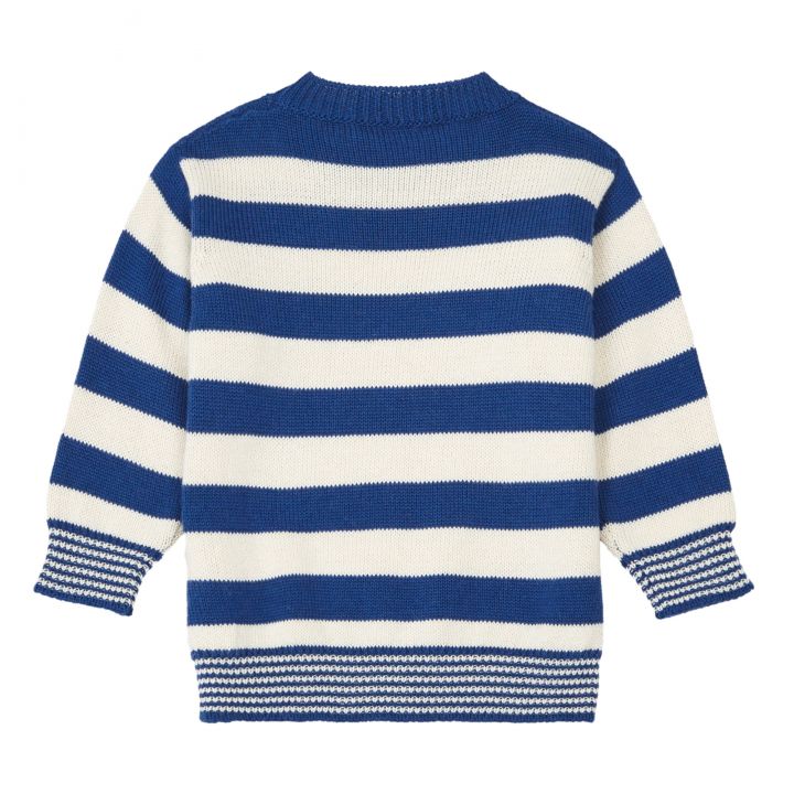 Blue and Navy Stripe Cotton Crewneck Pocket Full of Posies